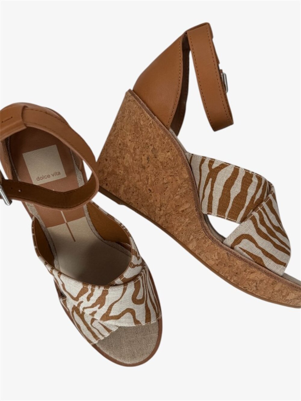 DOLCE VITA NWOT Urbane Zebra Print Cork Wedge Sandals - Tan/Brown - Size 10